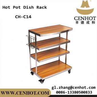 CENHOT Wooden 4 Shelf Hot Pot Restaurant Utility Carts For Sale