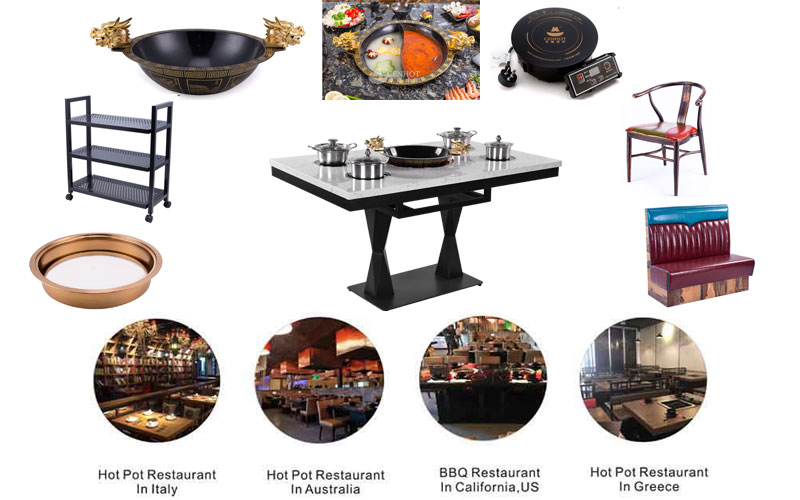 CENHOT Quartz Stone Hot Pot Table with other restaurant hot pot equipment products