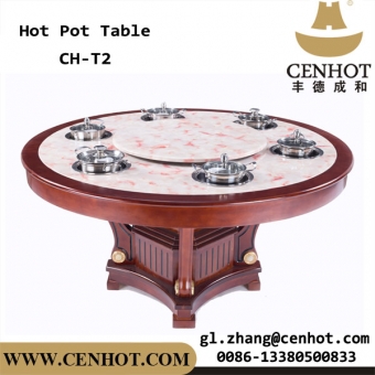 Round Marble Hot Pot Restaurant Dining Table With Induction Cooker