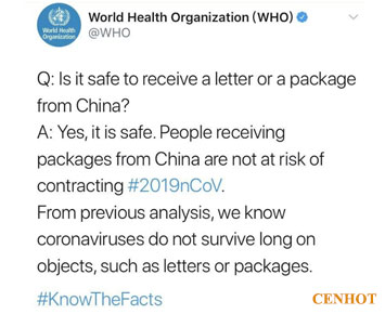 Is it safe to receive a letter or a package from China?